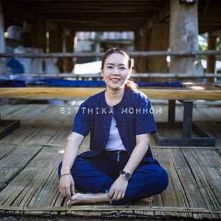 ม่อฮ่อม เสื้อหม้อห้อมคอกลมกระดุมจีน แขนสั้น