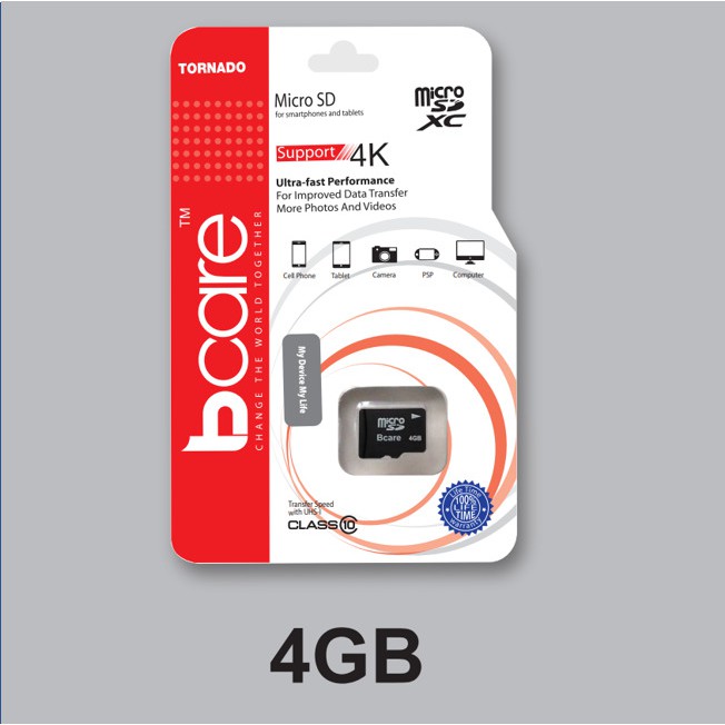 Bcare Micro SD Class 10 - 4 Gb - ไม่มีอะแดปเตอร์