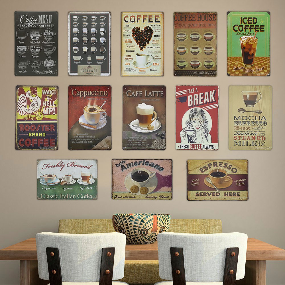 ป้ายสังกะสีวินเทจ ชุดกาแฟ Coffee Shop, Bakery ขนาด 20x30 ซม. ตกแต่งร้านกาแฟ, ร้านอาหาร [ราคาต่อแผ่น]