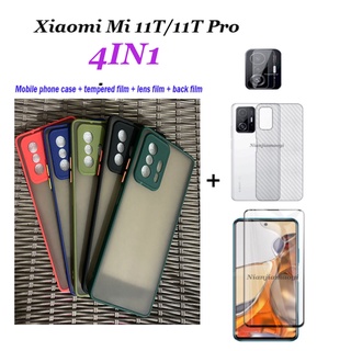 เหมาะสำหรับ Xiaomi Mi 11T / Xiaomi Mi 11T Pro กันกระแทกและป้องกันการชนกันของเลนส์กล้องกันกระแทกเคสกันกระแทกเคสโทรศัพท์ Frosted ฝาหลัง + ฟิล์มนิรภัย + ฟิล์มด้านหลัง + ฟิล์มเลนส์