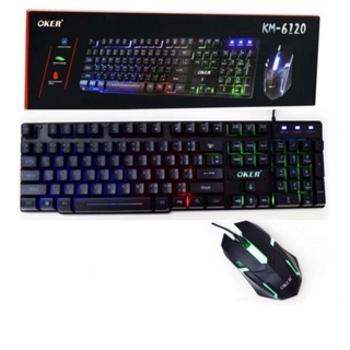 Oker KM-6120 คีย์บอร์ดเรืองแสง+Mouse GAMING มีไฟ