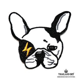 ตัวรีดติดเสื้อ ลาย สุนัข หมา เฟรนบูลด๊อก French Bulldog Dog Patch wop งานปัก DIY ตัวรีดสุนัข สัตว์เลี้ยง ตัวรีด อาร์ม สี