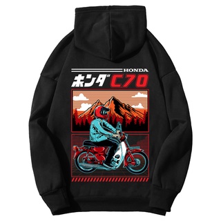 เสื้อกันหนาว มีฮู้ด ลาย FLEECE JUMPER HONDA C70 RIDER CLASSIC DISTRO