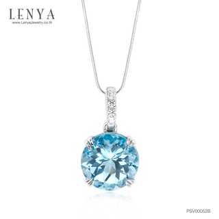 Lenya Jewelry จี้ประดับพลอยบลูโทปาซ(BlueTopaz) สีฟ้า เม็ดใหญ่ ตัวเรือนเงินแท้ชุบทองคำขาว