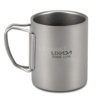 Lixada แก้วสเตนเลสแบบพกพา ที่จับพับได้ สำหรับใส่ชา กาแฟ 220 มล.