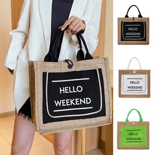 กระเป๋าถือ ผ้ากระสอบ Hello weekend (GC-131)