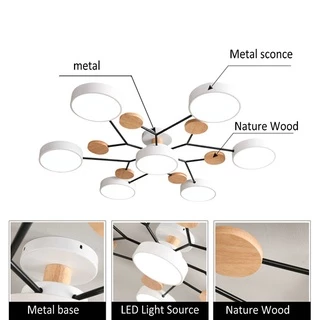 ห้องนั่งเล่นที่ทันสมัยโคมไฟระย้า LED สำหรับห้องนอน 3 อุณหภูมิสีธรรมชาติไม้เพดานแขวนโคมไฟในร่ม