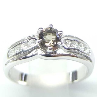💎S872 แหวนพลอยแท้ แหวนเงินแท้ชุบทองคำขาว พลอยสโมกกี้ควอทซ์แท้ 100%