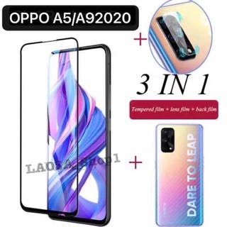 3in1 Oppo A52020 A92020 ฟิล์มเลนส์กล้อง + ฟิล์มกระจกเต็มจอ+ ฟิล์มหลัง ฟิล์มกันกระแทกขอบดำ