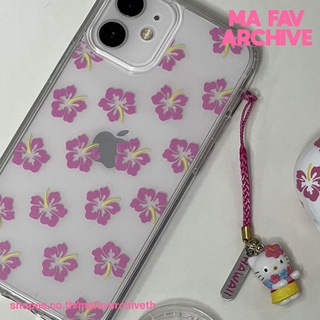 (pre-order เกาหลี) mafavarchive - hibiscus jelly-hard case เคสมือถือ คลุมรอบเครื่อง ขอบนิ่ม ลายดอกชบาสีชมพู