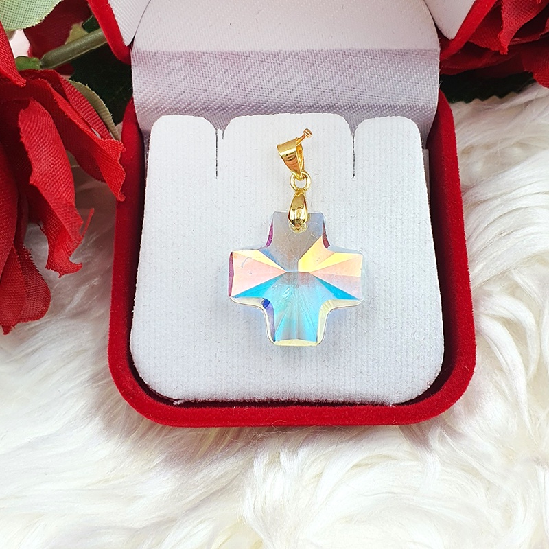 จี้คริสตัลสวารอฟสกี้ ขนาด 2x2 cm งานสวย ใส่ออกงานได้ ดีไซน์เรียบหรู ใส่อาบน้ำได้ พร้อมส่ง#กางเขน