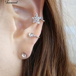 1 ชิ้นสตรีแฟชั่นต่างหูที่สง่างาม Rhinestone หูหูข้อมือ Warp Clip Ear Stud