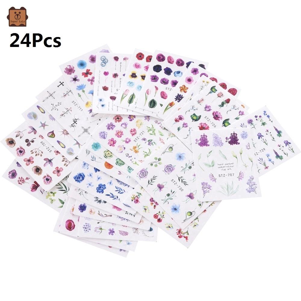 สติ๊กเกอร์ลายดอกไม้สำหรับตกแต่งเล็บ 24 ชิ้น