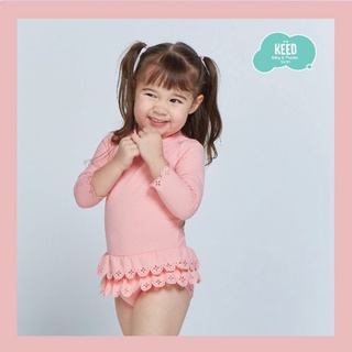 KEED : ✨ NEW✨ ชุดว่ายน้ำเด็ก🌸 บอดี้สูทแขนยาวขาเว้า🌸มีซิปหลัง ดีไซส์น่ารัก