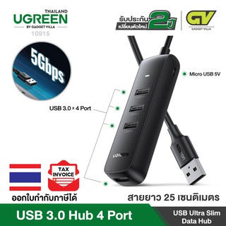 UGREEN รุ่น 10915 ตัวเพิ่มช่องสัญญาณ USB 3.0 Hub 4 Port เพิ่ม 4 ช่อง สำหรับ คอมพิวเตอร์ โน๊ตบุ๊ค Ultra Slim Hub 5Gbps