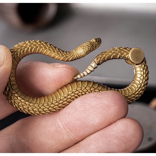 [Handmade] พวงกุญแจ ทองเหลือง&amp;เงิน Rattlesnake Keychain made of BRASS&amp;Silver 6*2.8cm