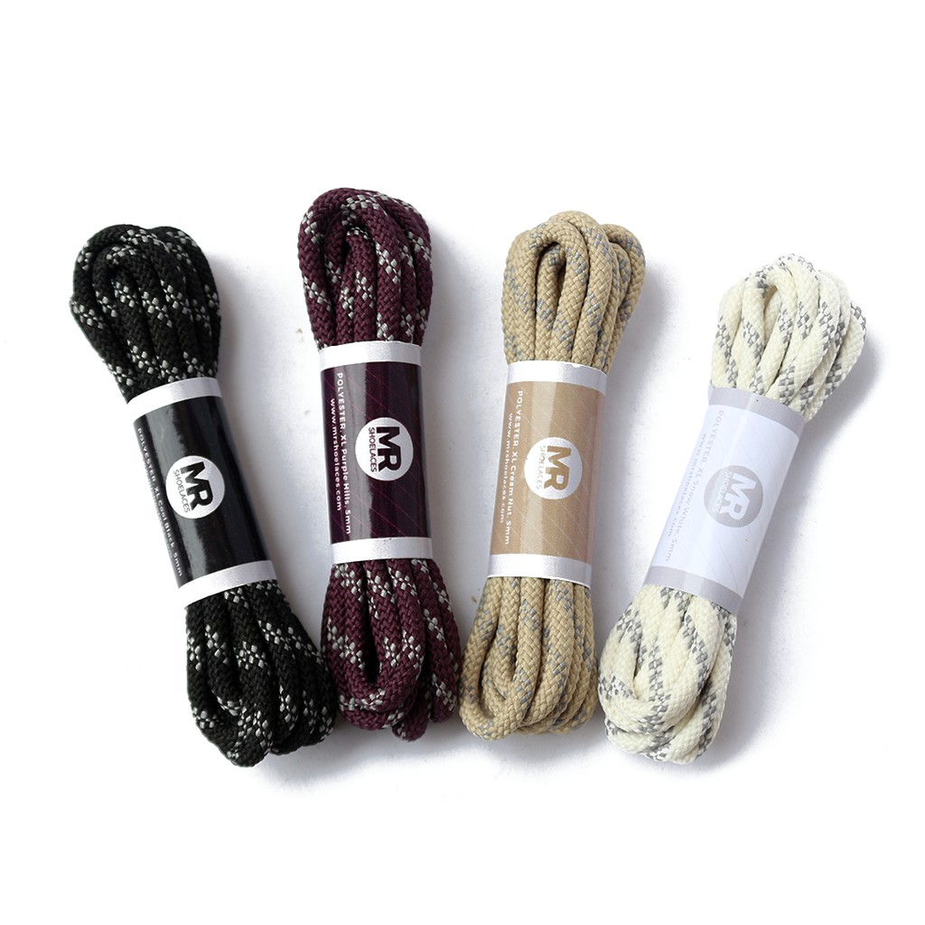 Hitam Mr Shoelaces HK01 Cool Black (สีดํา) Motif เชือกผูกรองเท้าเดินป่า 4-5 มม.90 ซม.100 ซม.120 ซม.130 ซม.150 ซม.180 ซม.200 ซม.
