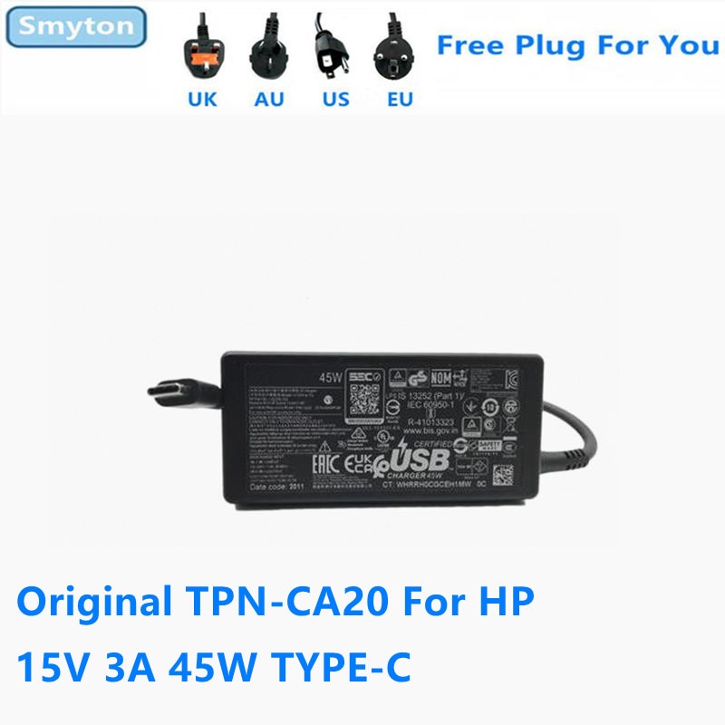 45W AC Adapter Charger สําหรับ HP 15V 3A USB TYPE-C TPN-CA20 TPN-LA19 TPN-DA15 L43407-001 L42206-002