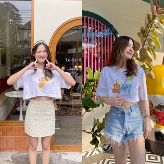 เสื้อครอป สกรีนลายตัวอักษร a-z เสื้อสกรีนลายน้องหมี