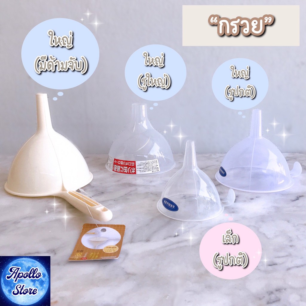 มี 6 แบบให้เลือก 💦 กรวย กรวยพลาสติกใส กรวยมีด้ามจับ สำหรับกรอกของเหลวต่าง ๆ พลาสติกคุณภาพดีเกรด A (F