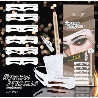 ⚡FLASH SALE⚡♡พร้อมส่ง Ashley Eyebrow Stencils AA-207 แอชลีย์ แผ่นบล็อคเขียนคิ้ว 6 ทรง+ดินสอเขียนคิ้ว