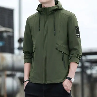 เสื้อแจ็กเก็ตลําลอง มีฮู้ด แบบบาง เข้ากับทุกการแต่งกาย แฟชั่นฤดูใบไม้ร่วง สําหรับผู้ชาย