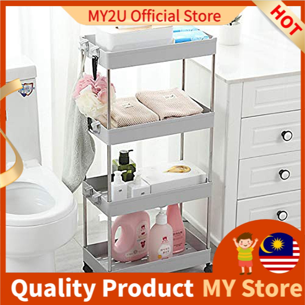 MY2UStore ชั้นวางรถเข็นอเนกประสงค์ 4 ชั้นห้องครัว Roller Storage / Trooli Beroda Barang 4 Tingkat