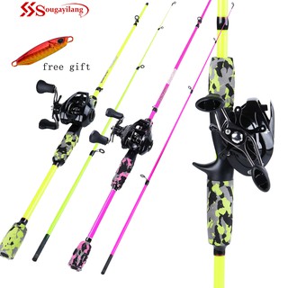 Sougayilang ชุดคันเบ็ดรีล Baitcasting คันเบ็ด 12+1BB 1.8เมตร ฟรี ล่อโลหะ Free Jig