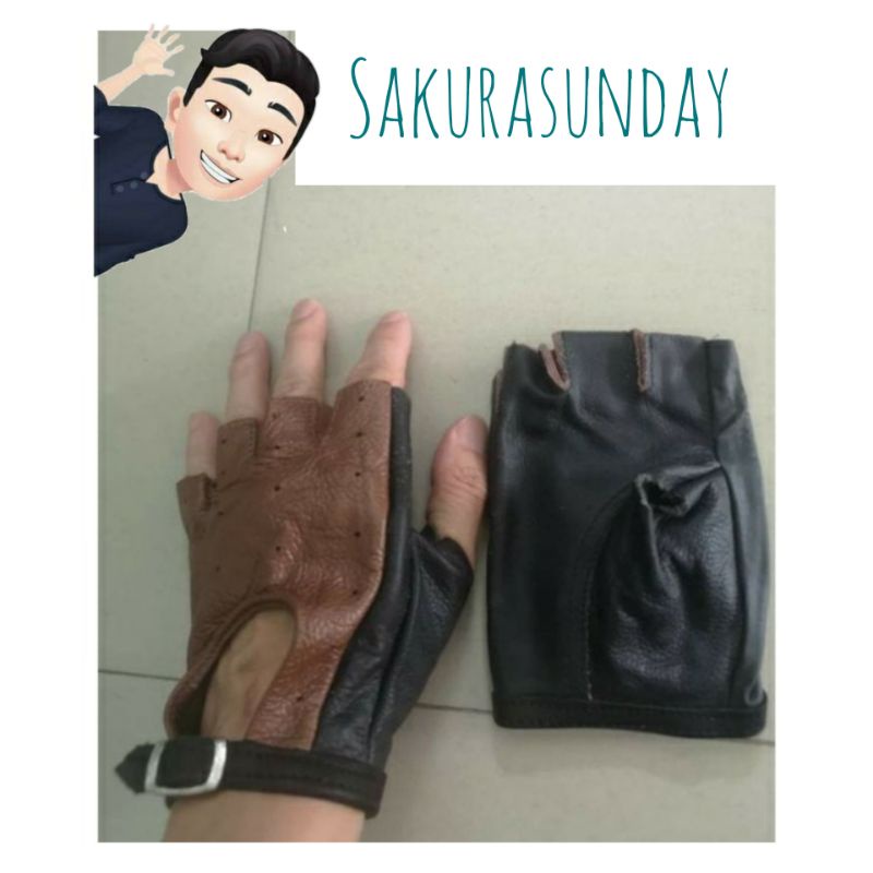 [พร้อมส่ง] ถุงมือหนังแท้ ตัดนิ้ว ถุงมือมอเตอร์ไซด์