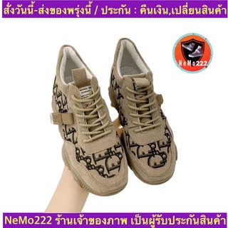 (ch1017k)กี รองเท้า ผ้าใบ แฟชั่น ผู้หญิง Size35-39 เสริมส้นเท้า แบบผูกเชือก พื้นหมี สี ดำ น้ำตาล , Fashion schakers