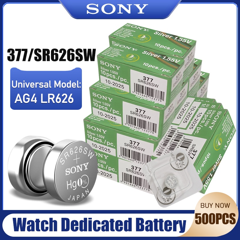 500PCS Original SONY 377 SR626SW AG4 SR626 V377 LR626 Button Coin Cell 1.55V Silver Oxide Toy Watch 