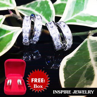 INSPIRE JEWELRY ต่างหูห่วงเพชรCZ ฝังสองแถวคู่ งานจิวเวลลี่ ดีไซด์ทันสมัย งานเกรดพรีเมี่ยม size 1x2cm