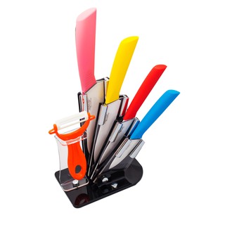 GetZhop ชุดมีดเซรามิค 5 ชิ้น + มีดปอกเปลือก พร้อมฐาน Ceramic knife Set รุ่น ADYD ชุดที่ 10 - คละสี