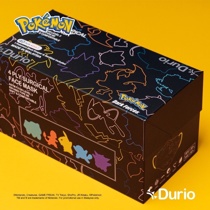 Durio Authorised Reseller Durio 546A Pokemon Adult 4 Ply Surgical Face Mask - Dark Forces (40 Pcs)