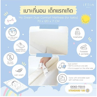 [ช้อปดีมีคืน] [Iflin Baby] - เบาะที่นอนเด็กแรกเกิด My Dream Dual Comfort Mattress (for Baby) มี 2 ขนาด พับ 2 ทบ กับ 3 ทบ