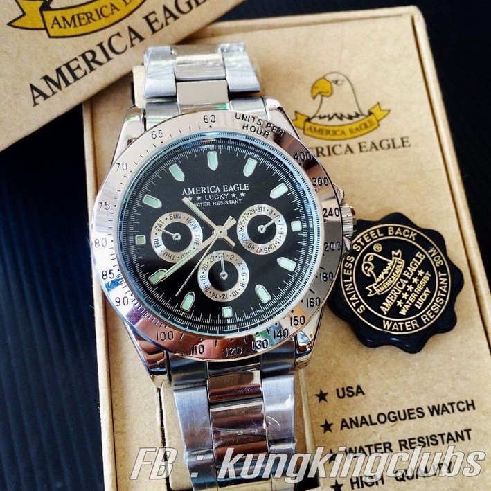 ⌚️นาฬิกา America Eagle แบรนด์แท้ หน้าปัดดำ สแตนเลส