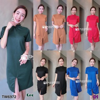 SS6972  Dress เดรสคอปีนแหวกหน้า