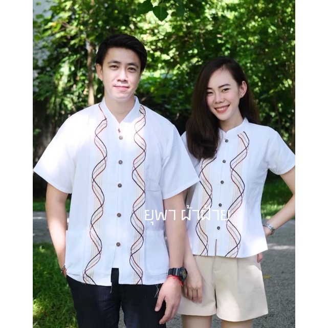 เสื้อผ้าฝ้ายคอจีนกระดุมกะลา เดินเชือก