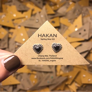 ต่างหู ตุ้มหูเงินแท้ 92.5 หัวใจนิลดำ Heart Black onyx Real Silver Sterling Earring