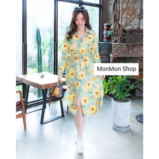 MONMONSHOP👗MON5741 Floral Printed Maxi Dress แม็กซี่เดรสพิมพ์ลายดอกไม้ ใส่เป็นเสื้อคลุมก็เก๋ค่ะ