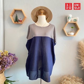 🇯🇵 Uniqlo เสื้อผ้าบาง มือสอง แบรนด์ญี่ปุ่นแท้💯% Size M ( อก 54”) สีกรมเทา 💙 ผ้าคอตตอนผสมเรยอน ผ้าบาง