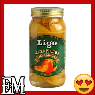 ลูกพีชในน้ำเชื่อม พีชในน้ำเชื่อม พีช 680กรัม ลิโก้ Ligo Sliced Peaches Hand Selected in Light Syrup