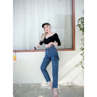 กางเกงยีนส์ผู้หญิง no.207 S-5XL ทรงบอยคาร์โก้ เอวสูง สียีนส์ฟอกเซอร์