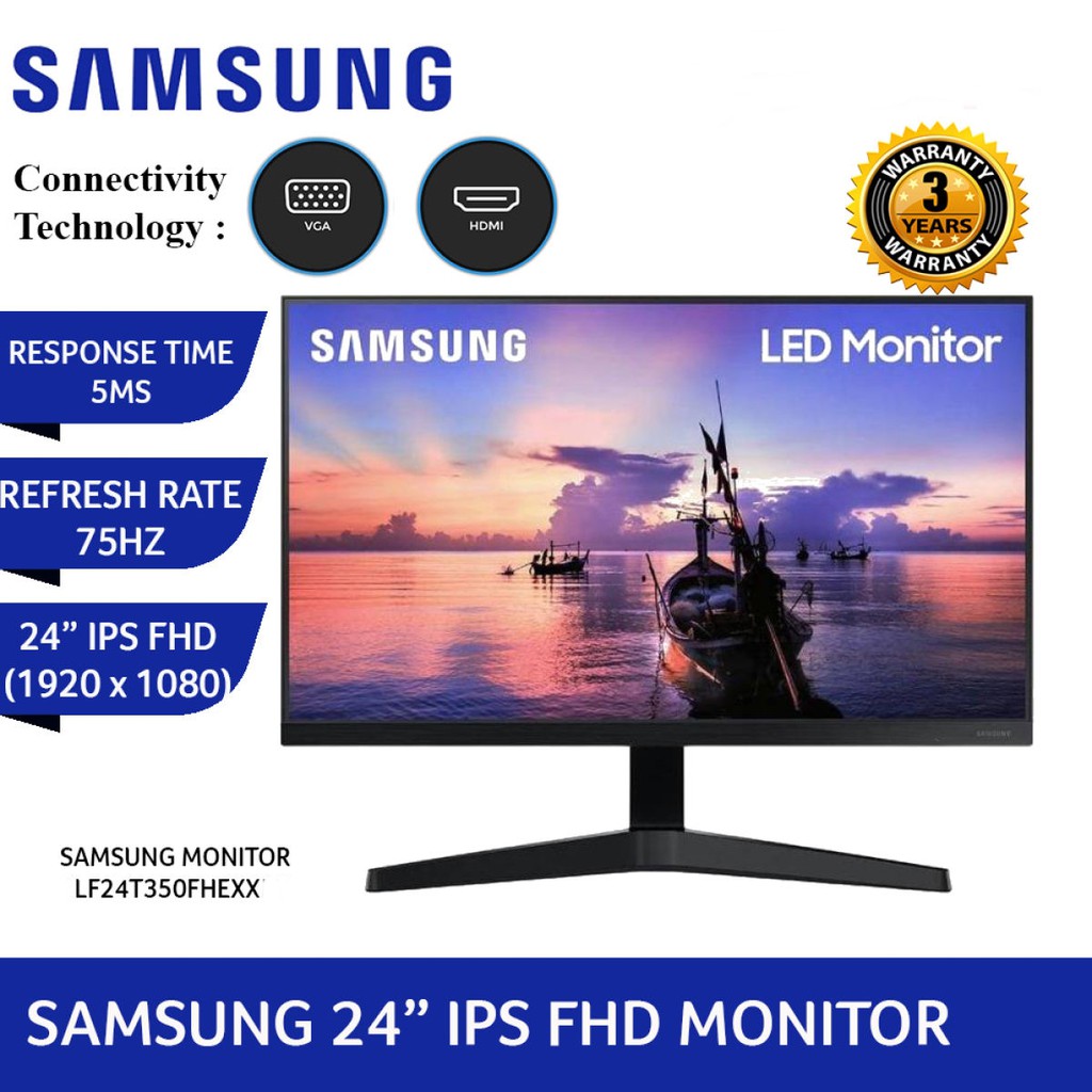 MONITOR (จอมอนิเตอร์) SAMSUNG LF24T350FHEXXT 24" IPS LED 75Hz 5ms ประกัน 3 ปี