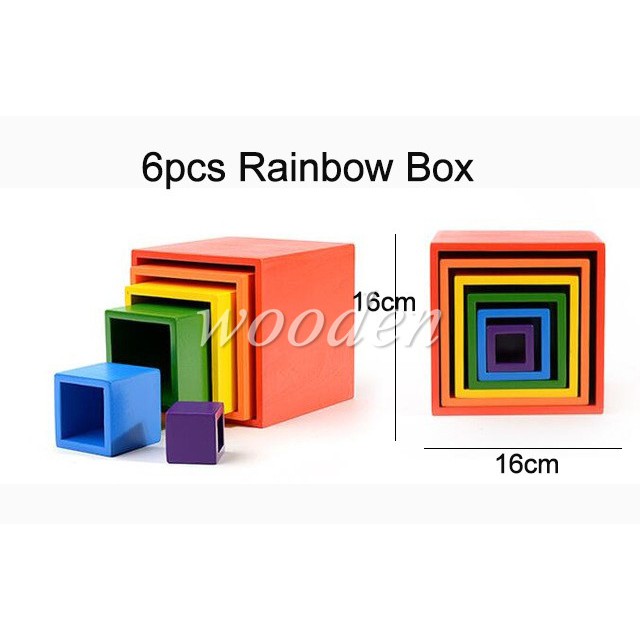 ของเล่นไม้กล่อง Cubes Montessori ขนาดใหญ่สีรุ้ง 6 ชิ้นเสริมการศึกษาเด็ก - รูปที่ 6