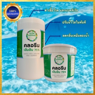 💧คลอรีน เข้มข้น75%💧ผงคลอรีน คุณภาพเยี่ยม 👏500 กรัม ,1 กิโลกรัม ฆ่าเชื้อโรค ฆ่าเชื้อแบคทีเรีย ฆ่าเชื้อรา ปรับน้ำใสในทันที