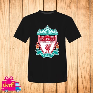 เสื้อยืดผ้าฝ้ายพิมพ์ลายขายดี สุดยอดไฟ เสื้อยืด พิมพ์ลาย LIVERPOOL ลิเวอร์พูล Logo ตรา โลโก้ สโมสร หงส์แดง สีดำ เนื้อผ้าด