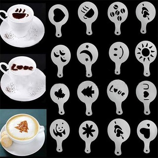 16 ชิ้นแผ่นแม่แบบแฟชั่นสําหรับใช้ในการตกแต่งกาแฟคาปูชิโน่