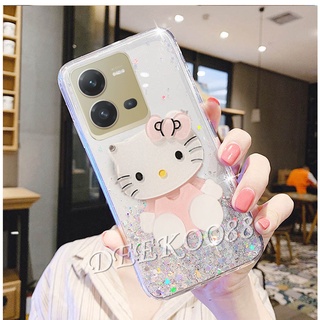 เคสโทรศัพท์มือถือนิ่ม VIVO V25 5G V25e 4G Y35 Y22 Y22S Y16 Y02S Transparent Phone Case Cartoon Soft with Cute Lovely Pink Cat Mirror Stand Holder Back Cover Smartphone Case VIVOY16 VIVOY35 VIVOV25e