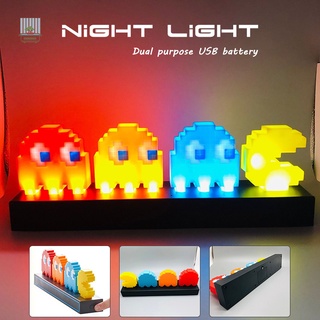 Nu Pixel Pac-Man โคมไฟตั้งโต๊ะเปลี่ยนสีได้ใช้แบตเตอรี่ชาร์จสาย Usb/Battery Powered Night Light เปลี่ยนสีได้สําหรับตกแต่งบ้าน